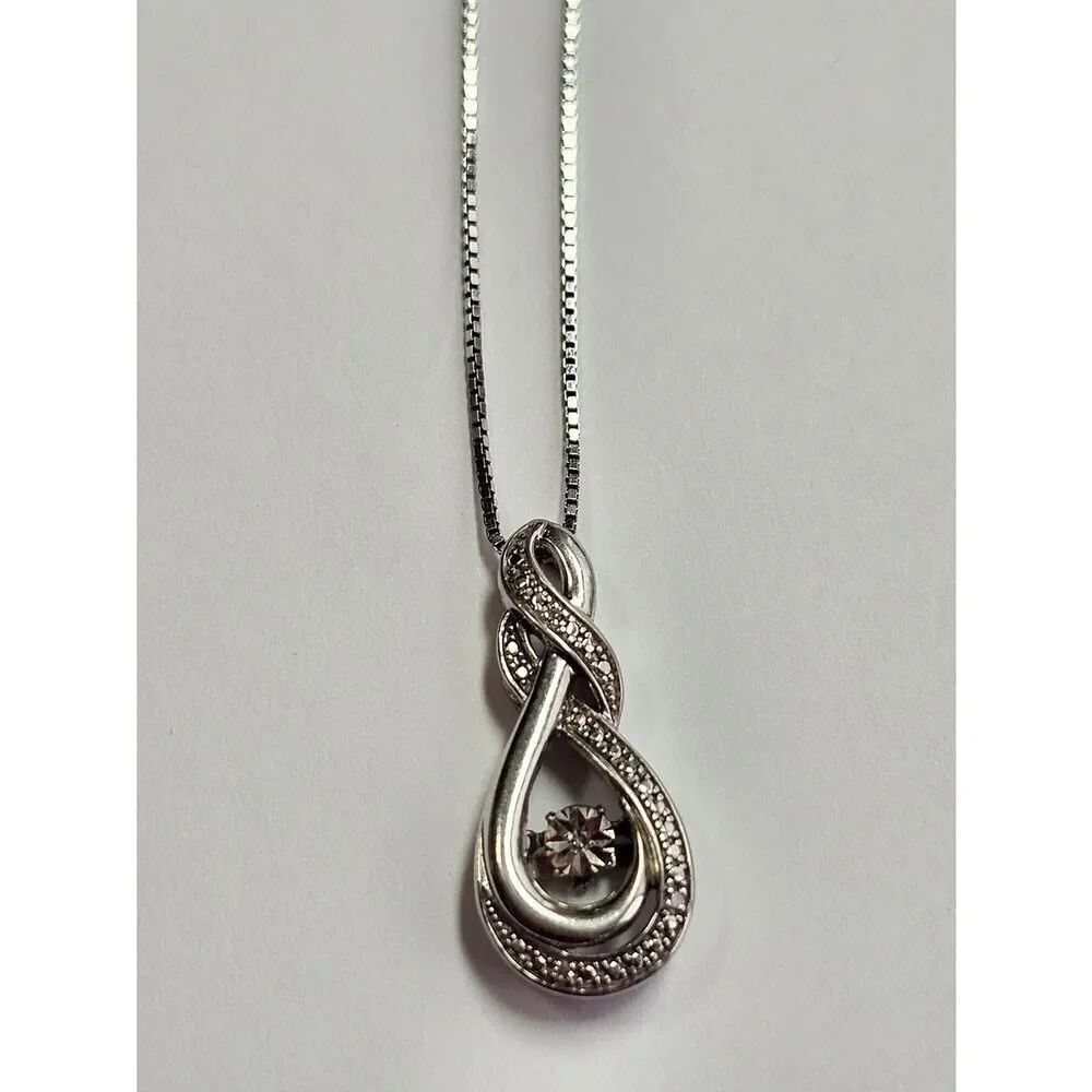 Sterling Silver Natural Dancing Diamond Twist Pendant Necklace 18” oTc